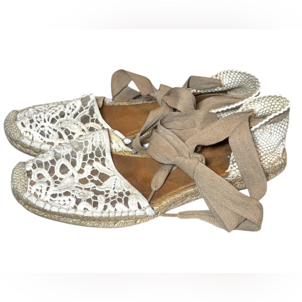 Maypol Elegant Lace Espadrilles EU 38 US 7.5/8 Wrap Around Ankle Ties